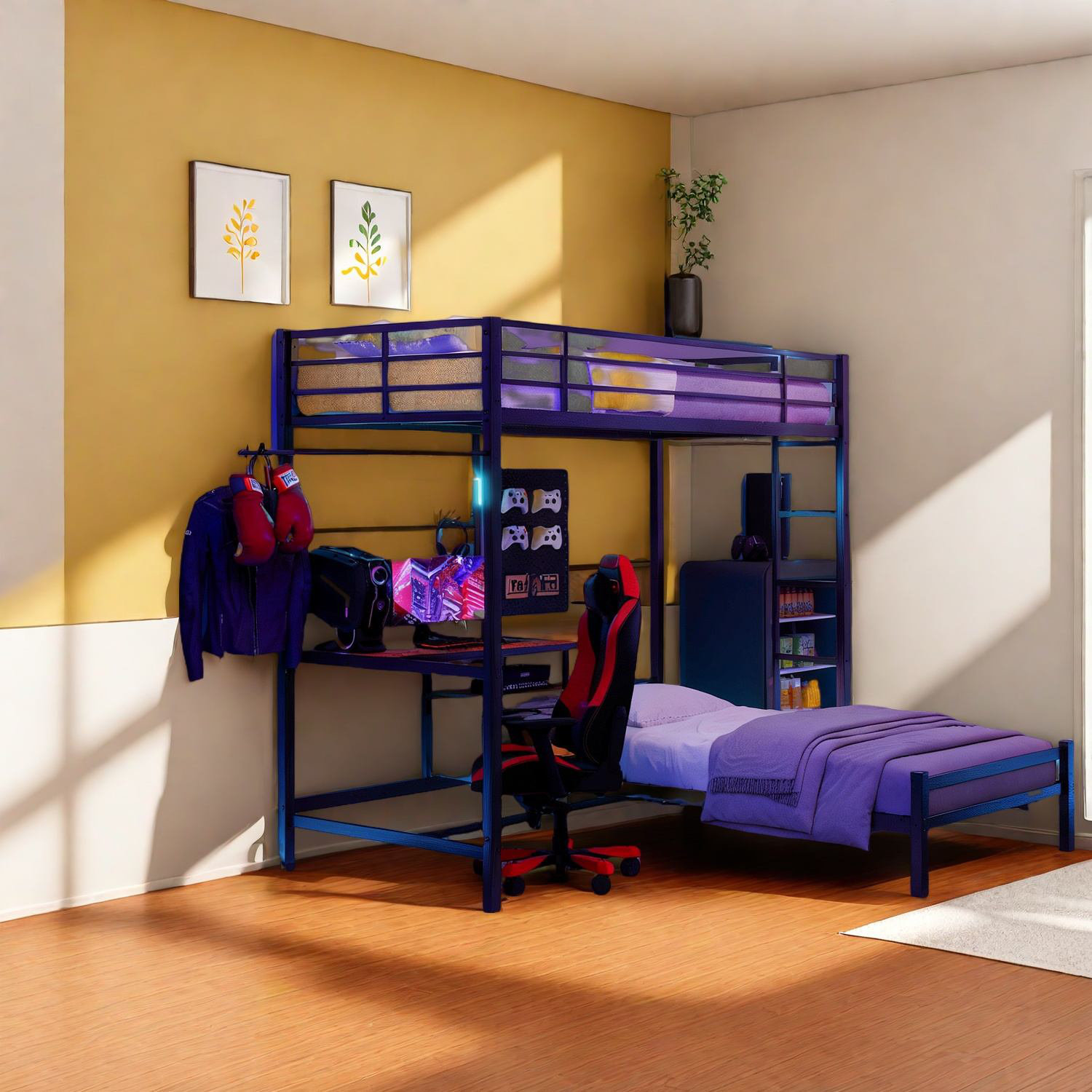 Trent Austin Design Space-saving Metal Twin Bunk Beds With Storage Desk