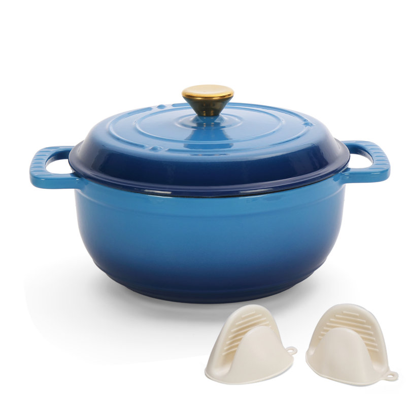 Winado Non-Stick Cast Iron Round Dutch Oven, Blue, 4.7 L