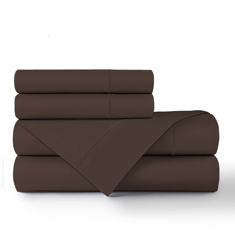 Ensemble de draps 100% flanelle de coton Queribus, Simple, Chocolate, Couleur unie