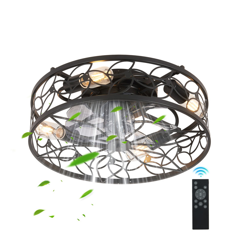 Ventilateur de plafond noir en cage de 18 pouces rétro - fonctionnement silencieux, télécommande, style industriel pour le salon, la chambre à coucher et la cuisine (silencieux / 6 vitesses / réversible / moteur à courant continu) (ampoule non inclu