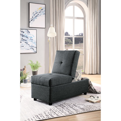 Chaise convertible grise rembourrée en mousse avec rangement en bois massif rembourré et revêtement en tissu