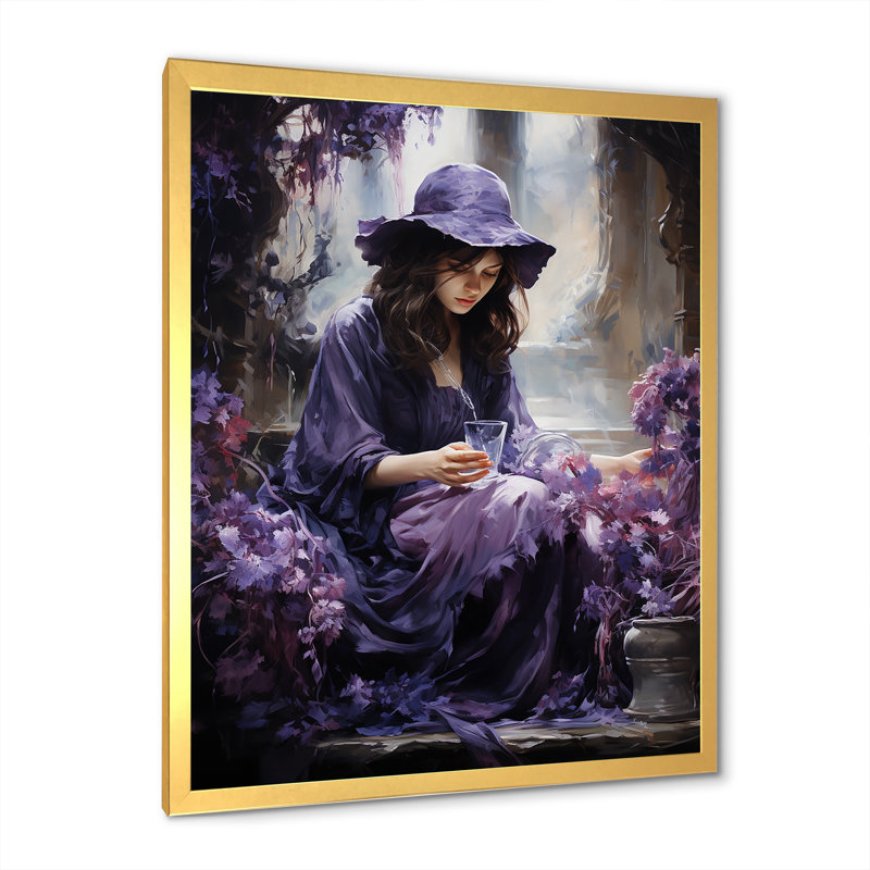 Wisteria Witch - impression, Cadre doré simple, H 32 po x l 16 po x P 1 po