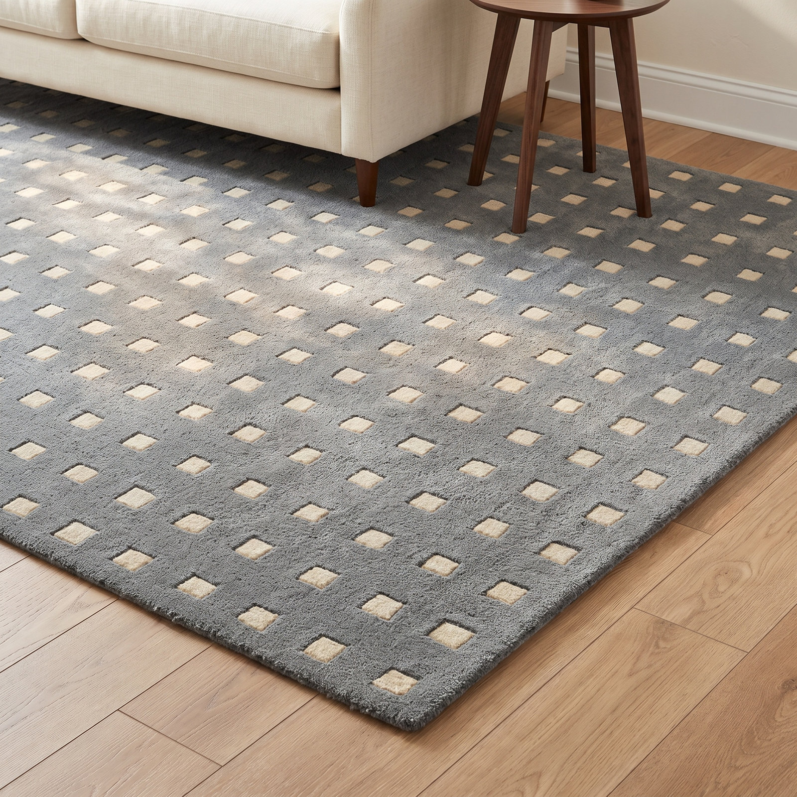 Lang Blue Hand-Tufted Geometric Wool Rug, 6' X 9'