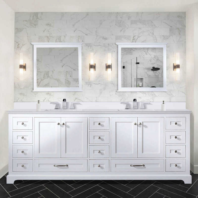 Meuble-lavabo double 84 po X P 22 po D, plateau en marbre de culture et ensemble de robinet pour la maison, Blanc