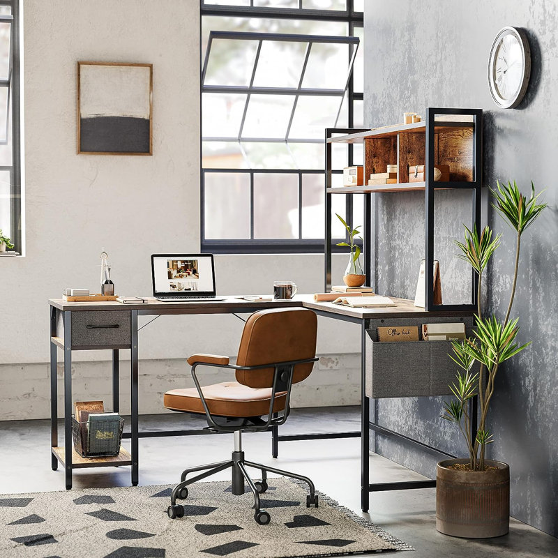 Bureau en L Lilou, Brun rustique / noir