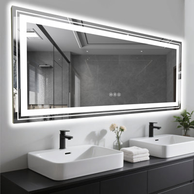 Miroir de salle de bain 84 po x 32 po à DEL sans cadre, miroir intelligent