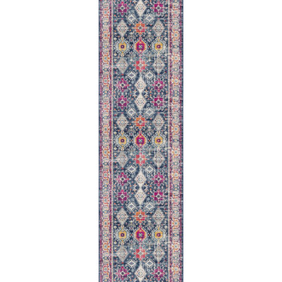 12' Blue And Beige Southwestern Runner Rug
