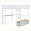 Lit mezzanine en métal pleine grandeur avec DEL, bureau, tiroirs de rangement et amp; Garde-robe - blanc, aucun sommier nécessaire