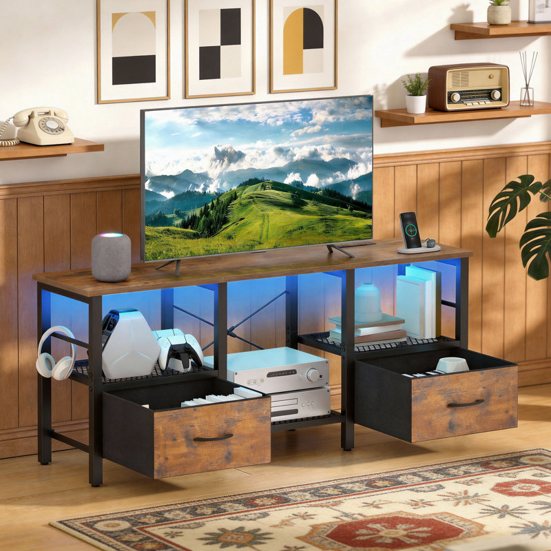 Meuble télé 47,2 po avec lumières DEL et station de charge Lucia, Brown