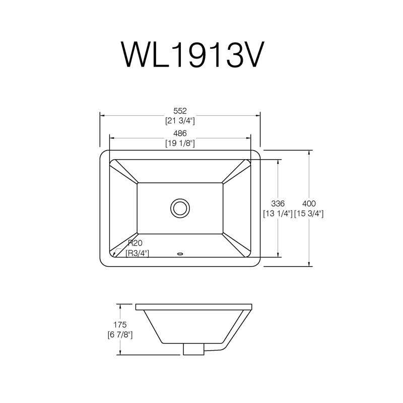 NOBLE 1913W Rectangular Undermount Bathroom Sink