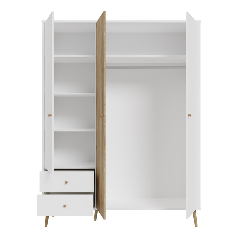 HARLLSON 3 Door Manufactured Wood Wardrobe, White/Brown