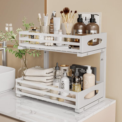 Étagère de rangement pour armoire sous l'évier, tablette en acier à hauteur réglable pour armoire de cuisine, conception à double coulissement, surface de grille résistante à la rouille