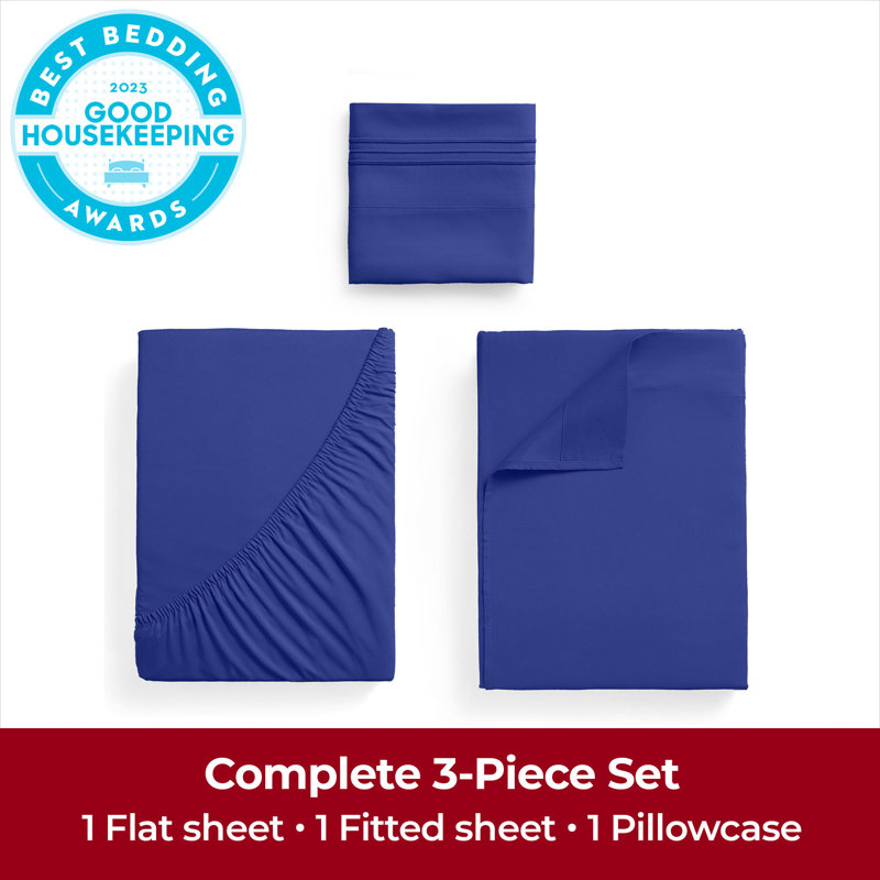 Ensemble de draps Mellanni 1800, Ensemble de draps pour lit simple avec deux taies , Bleu impérial