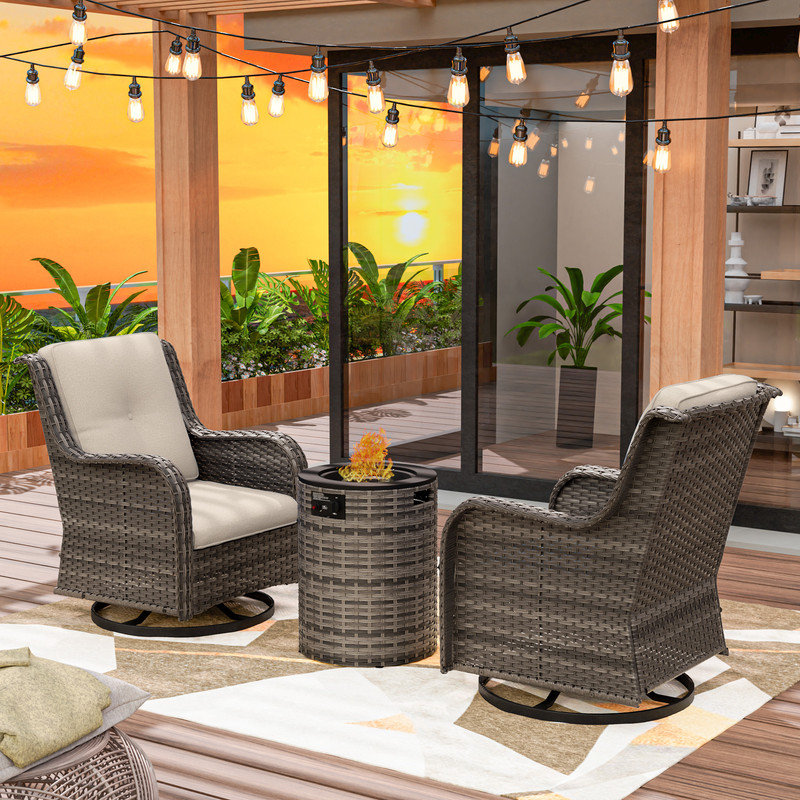 3-Piece Wicker Outdoor Seating Group with Fire Pit, Beige
