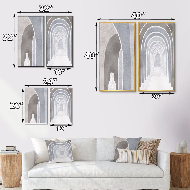 Minimalisme architectures abstraites I - ensemble de 2 impressions, H 40 po x l 40 po x P 1,5 po, Toile avec cadre brun