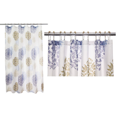Ensemble de rideau de douche en polyester et crochets en polyester (fleur beige)