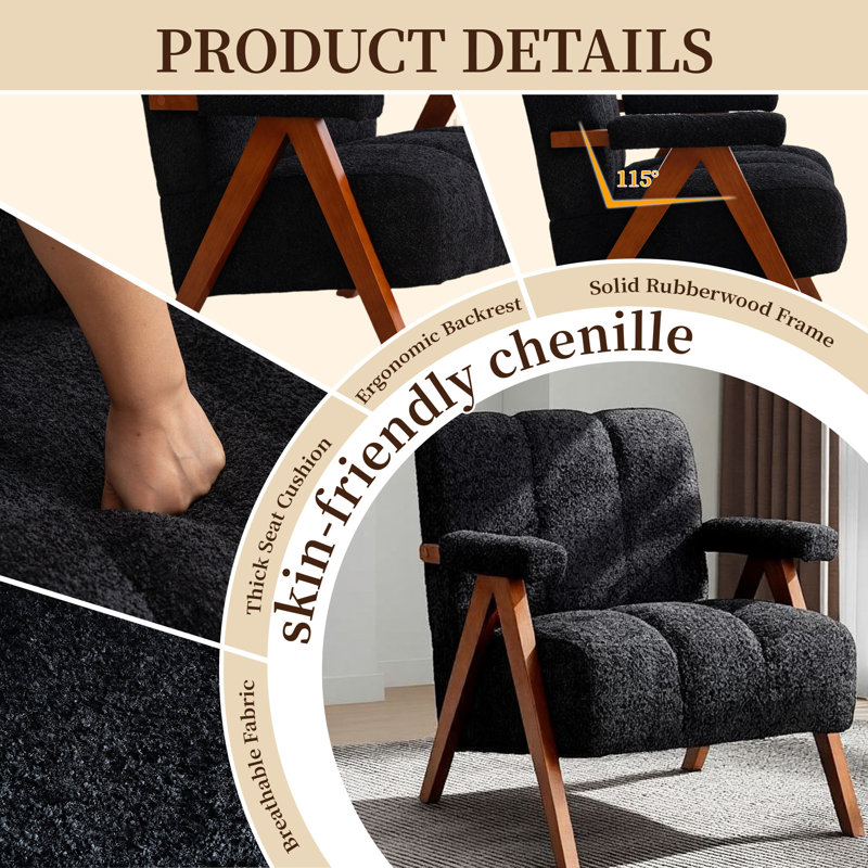 Chaise d'appoint 30,31 po Mid-Century, Black