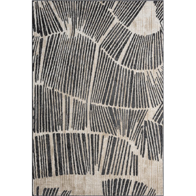 Abani Rugs TER210A Beige Black Linear Wave Contemporary Area Rug