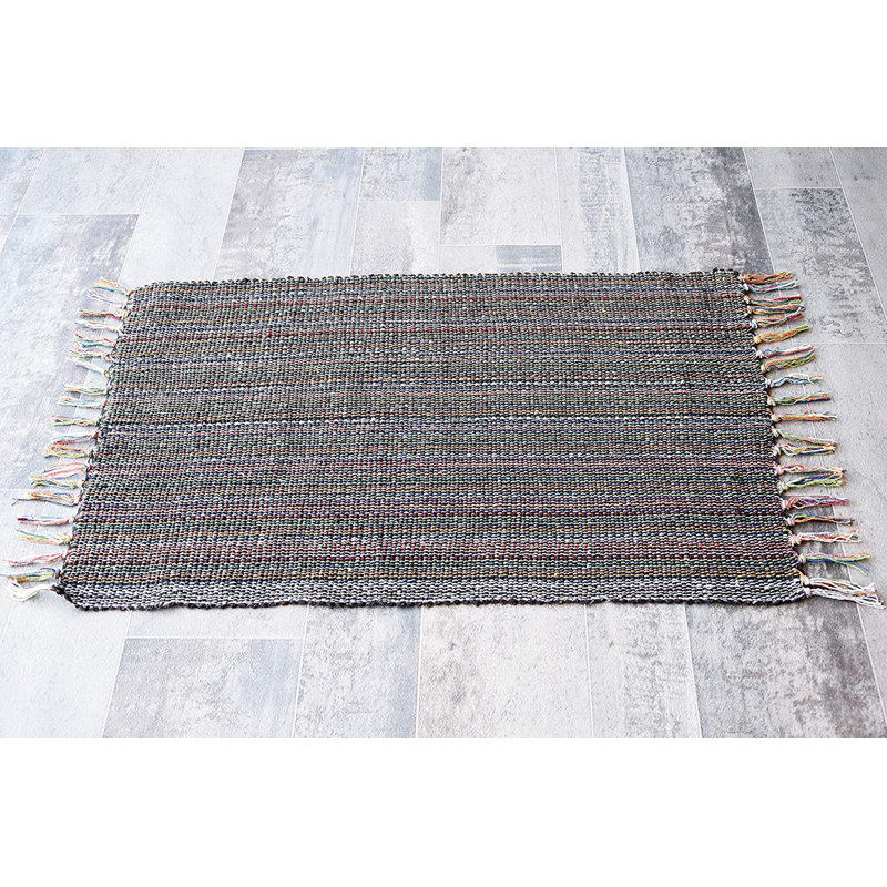 Tapis brun intérieur/extérieur en coton fait main à tissage plat