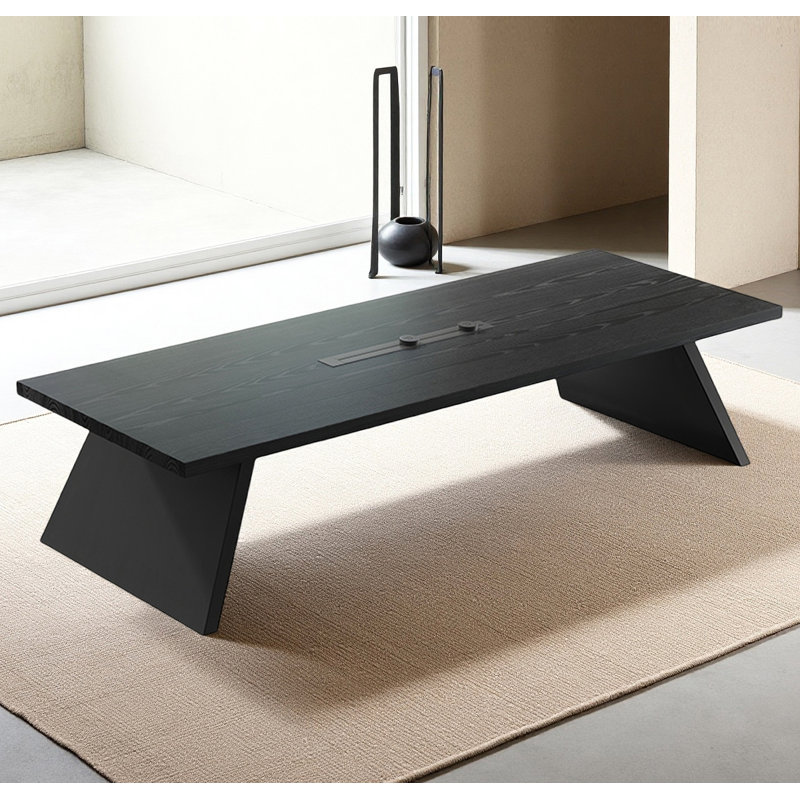 Black solid wood rectangular large-panel desk, 29.53" H x 86.61" W x 31.5" D