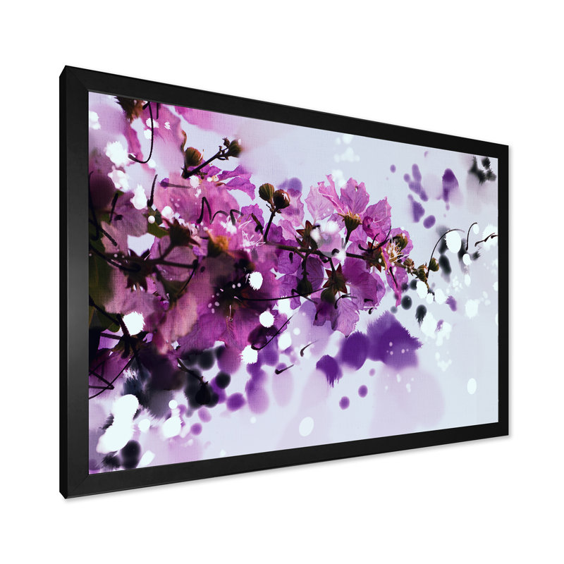 Fleurs mauves III - art mural traditionnel sur toile, H 8 po x l 12 po x P 1 po, Cadre noir