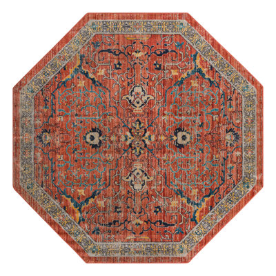 Tapis rouge brique à motif floral Alkire