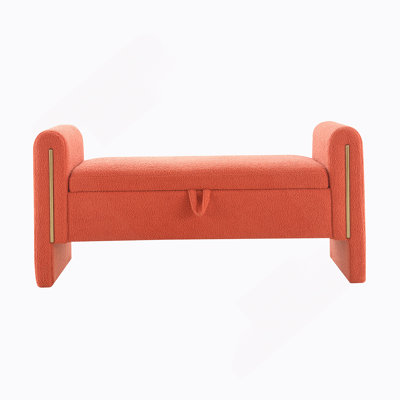 Modern Teddy Bed End Bench With Arms And Storage,Upholstered Large Foot Rest Stool, Comfy Window Vanity Bench For Living Room,Bedroom,Dorm,Coffee Table,Teddy Orange