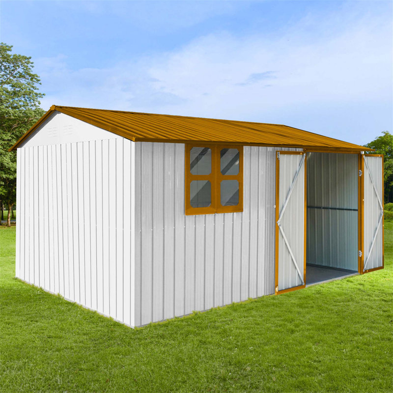 Abri de jardin en métal 12 pi x 10 pi blanc et jaune avec fenêtre