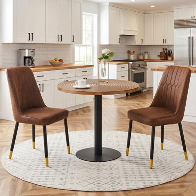 Ensemble de table de salle à manger 32 po pour 2, 3 pièces, avec plateau en bois en spirale rainuré et 2 chaises en similicuir, pieds noirs pour coin-repas