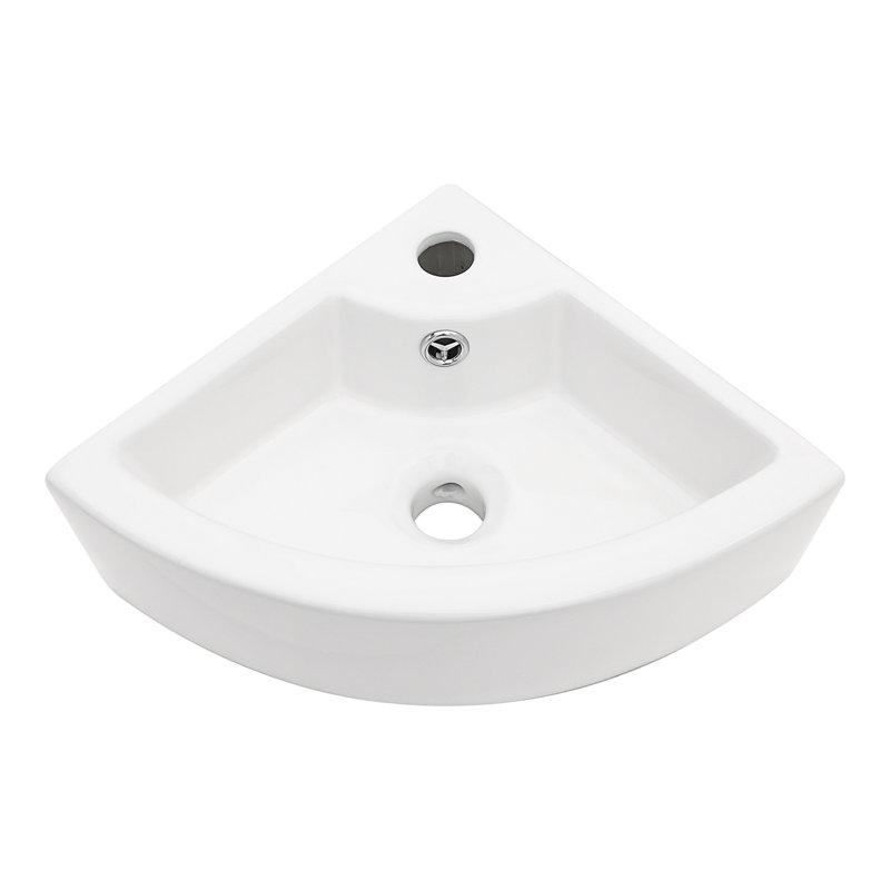 18 X13 Inch White Triangle Porcelain Ceramic Wall Mount Vessel Sink With Single Faucet Hole & Overflow