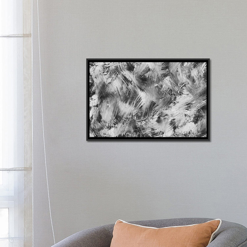 «Black and White Abstract I», reproduction sur toile, H 18 po x l 26 po x P 1,5 po, Toile avec cadre noir, Pas de tapis