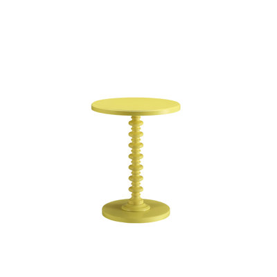 Round Pedestal Accent Table In Lemon Yellow, Turned Base, Kd, Without Storage Compartments, Wooden Top And 40Lbs Capacity, 22 Inches High Yellow Finish Table, No Placement, Top, 17 Deep, Tall