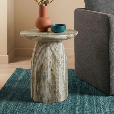 Fulcher Natural Stone 17" W Pedestal End Table with Travertine Effect