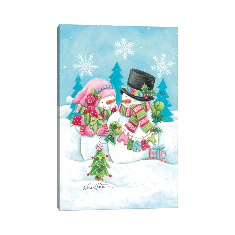 «Happy Holiday Snow Couple», reproduction d'art sur toile tendue