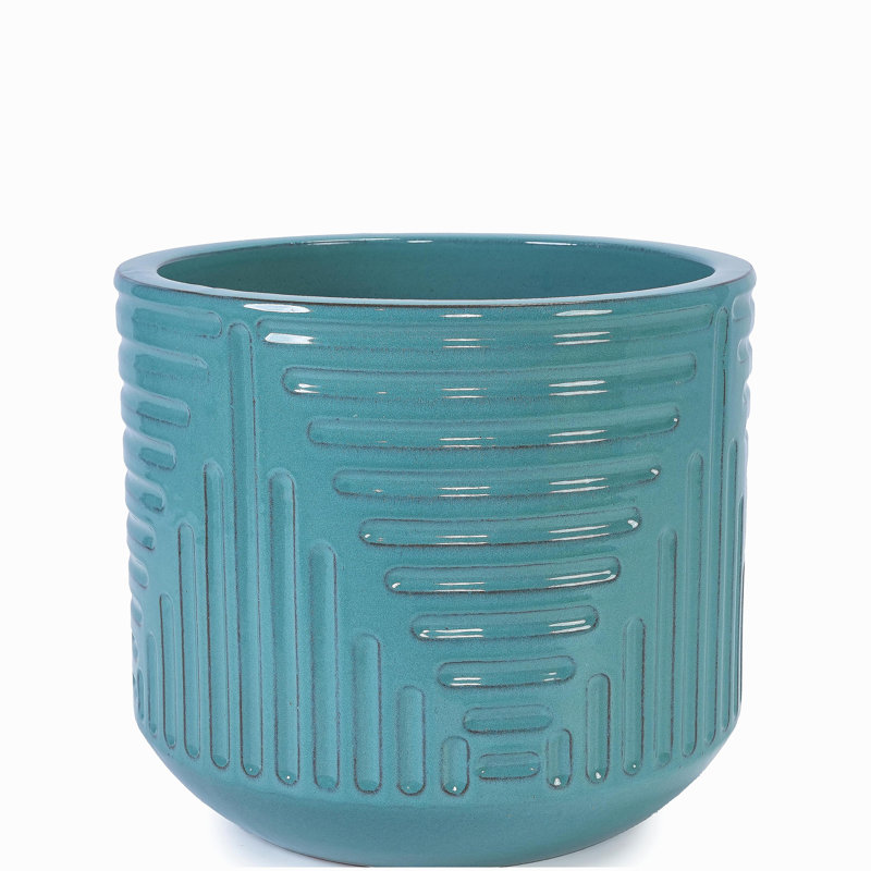 Handmade Ceramic Planter, 16 Inch Diameter, Cyan