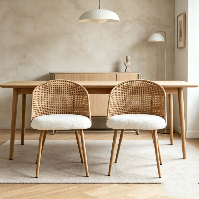 Ensemble de chaises de salle à manger en osier brun, Beige,Brown-2pcs