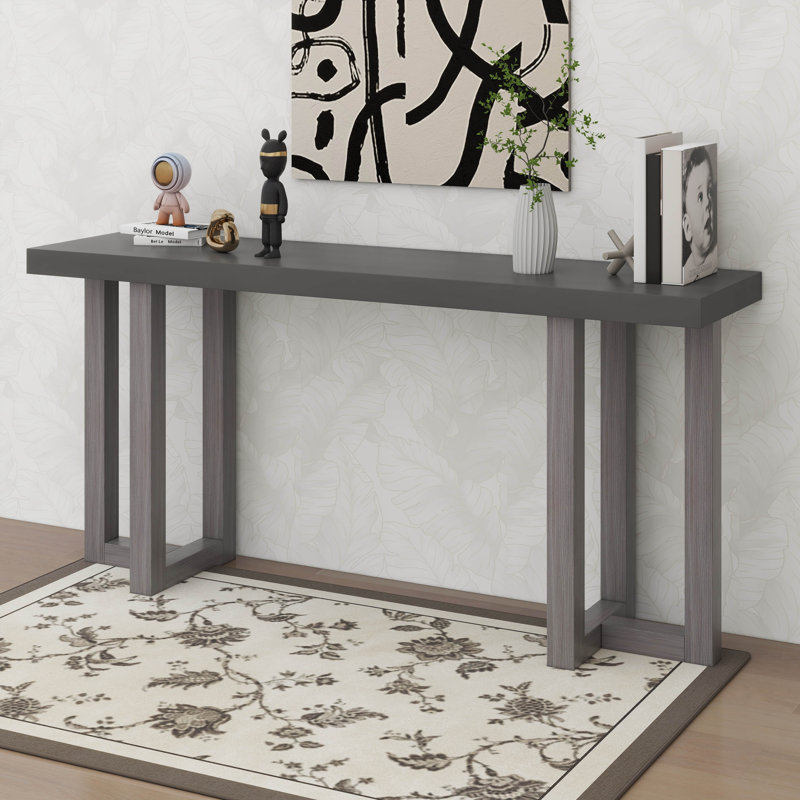 Extra Long Console Table, 2-Tier Sofa Table With Storage, Light Gray/Dark Gray