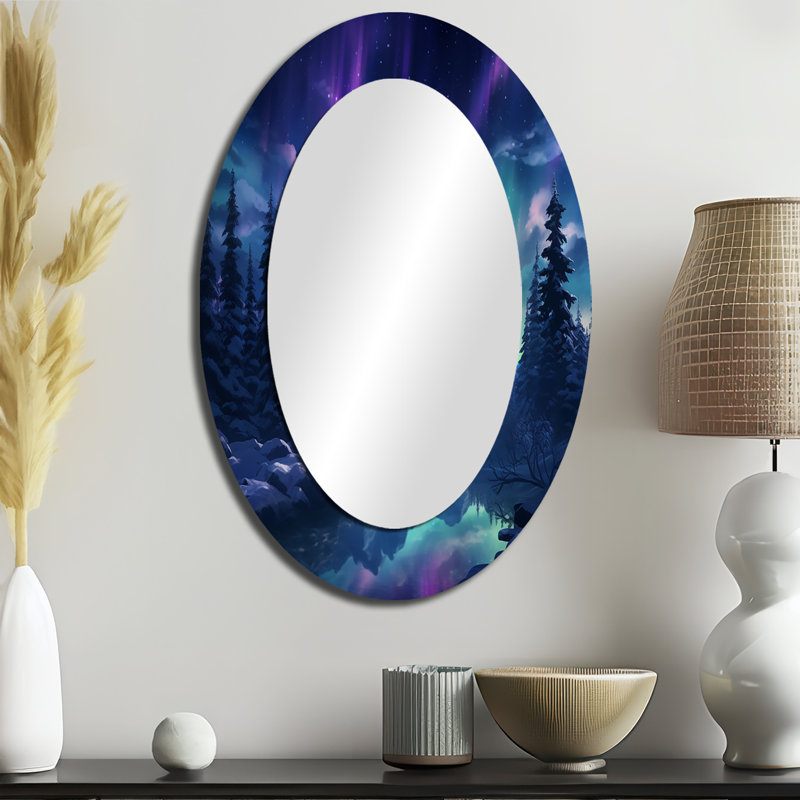 Northern Lights I - Miroir décoratif ovale sur métal, 36 po x 24 po