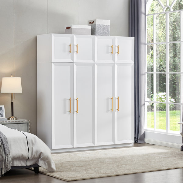 Ebern Designs Bienes Solid Wood Armoire with Shelves, 1 Hanging Rod ...