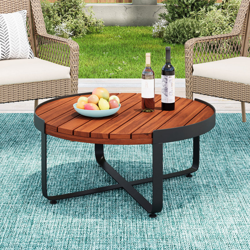 Table basse d'extérieur avec cadre en bois et métal, abat-jour, l 31,55 po, hauteur 14,07, ajout élégant avec finition, 23,87 lb, profondeur, idéale pour