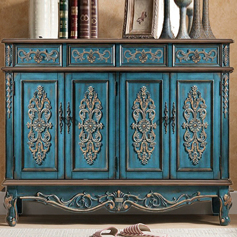 Banc de rangement bleu en bois manufacturé