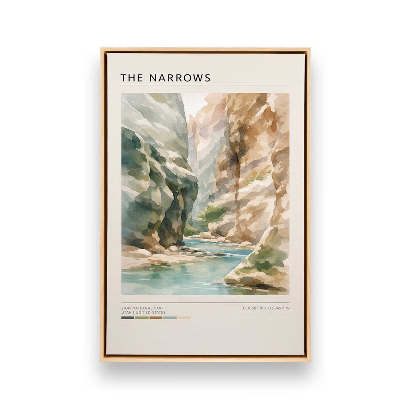 The Narrows, Utah, reproduction d'art sur toile, Cadre flottant en érable américain, 20 po x 30 po