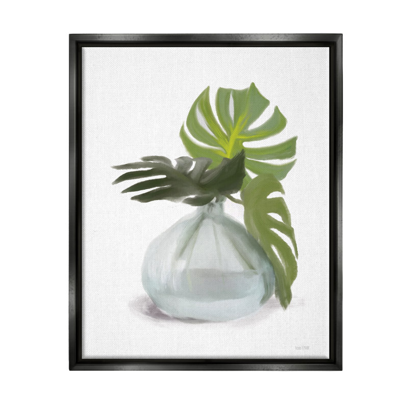 «Monstera Leaf Sprags Jar Floater», art mural par House Fenway, H 31 po x l 25 po x P 1,7 po, Cadre flottant noir de jais