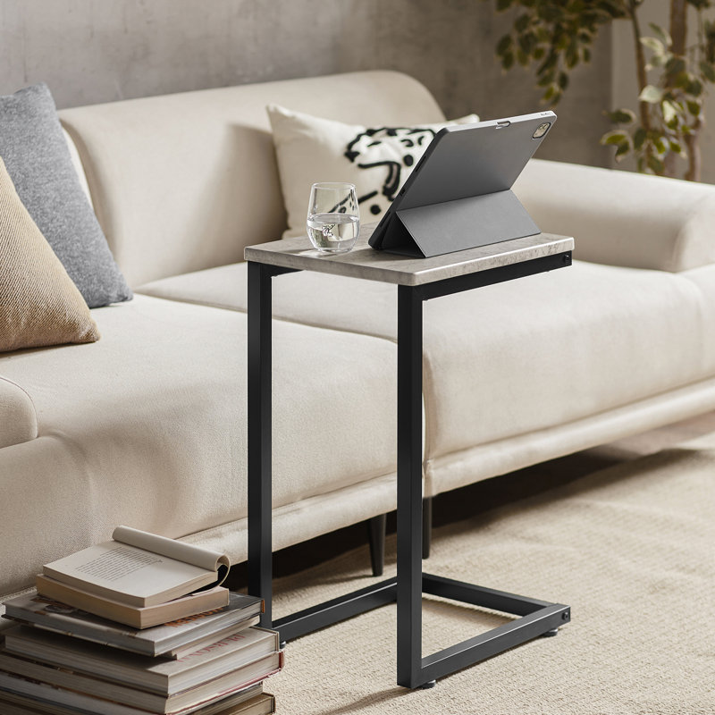 End Table C Shaped Side Table with Metal Legs Grey Finish for Couch Sofa Bedroom Living Room, Gray
