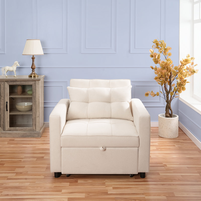 Fauteuil-lit convertible 3-en-1 Chirokitia, Crème ; lin