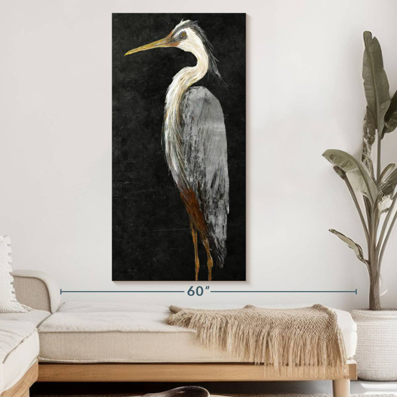 Brampt Silver Heron On Black I, 42" H x 21" W