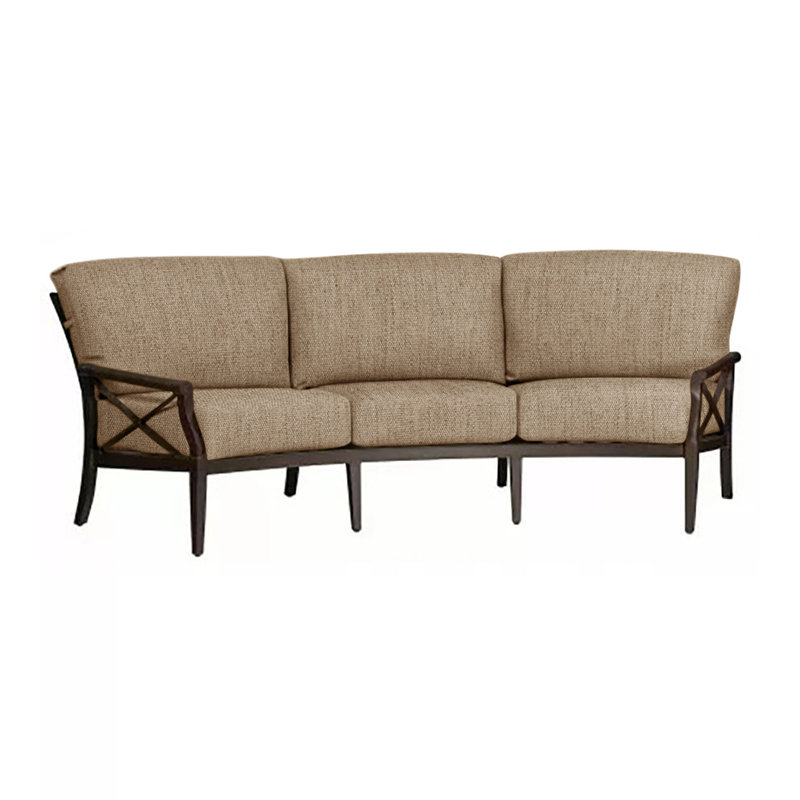 Andover 106'' Wide Aluminum Patio Sofa with Cushions, Canvas Heather Beige Sunbrella® Canvas, Chestnut Brown