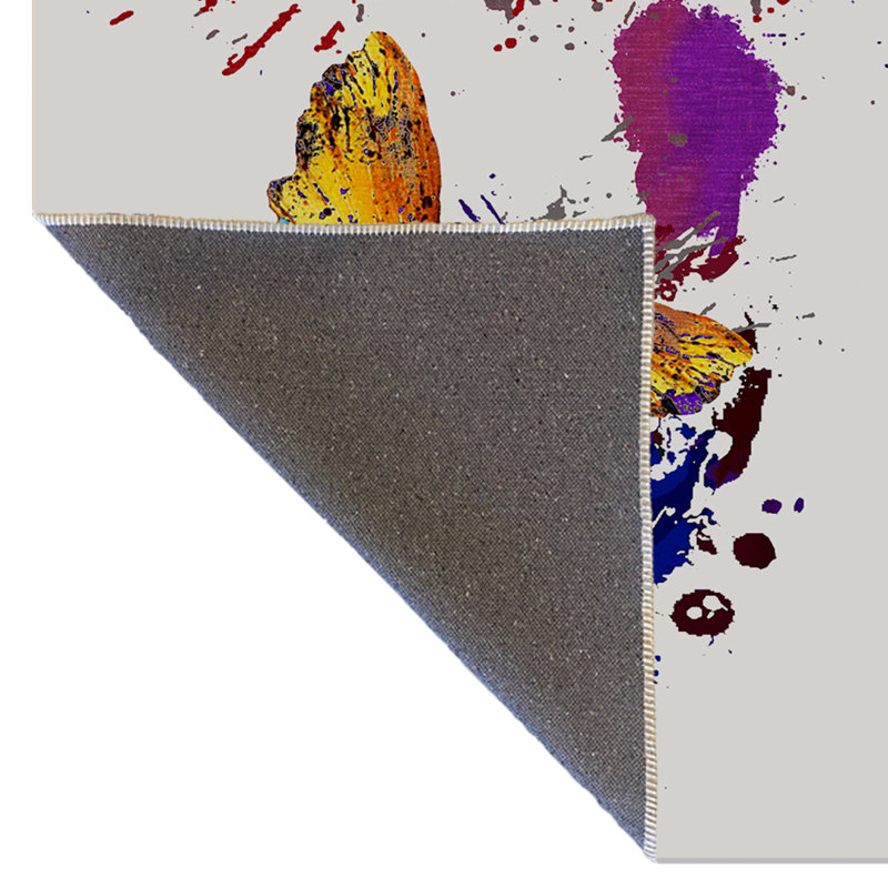 Tapis décoratif multicolore à motif de papillons, Rectangle 4 pi 11,06 po x 7 pi 6,55 po