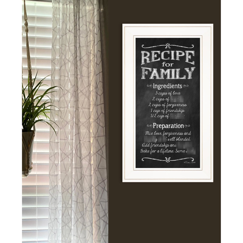 Prêt à afficher «recette pour la famille», impression encadrée multicolore impressionnante, 12 po x 21 po x 1 po, 3 lb dans un cadre blanc par papier, présentoir, 21 po x 12 po x 1 po,