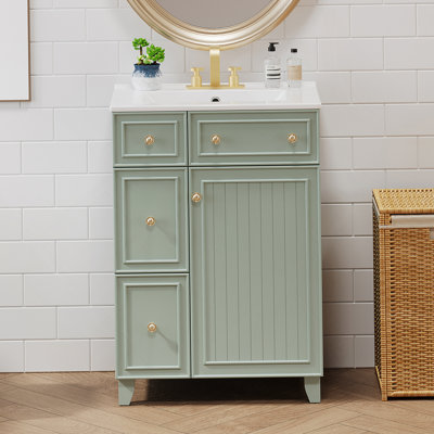 Armoire de salle de bain avec lavabo en céramique Athroom, 2 tiroirs, 1 porte